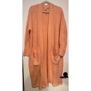 Free People Peach Coral Knit Cardigan Long Open Front Sweater Duster Small